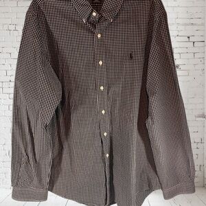 Ralph Lauren Slim Fit Button Down Shirt Men XLT Tall Black Check Logo